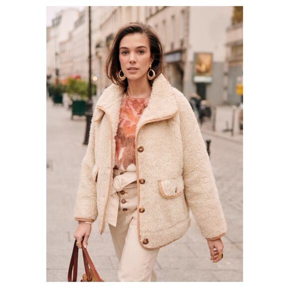 Sezane Jackets & Blazers - Sezane Mantel Leo Sherpa Coat Cream Ivory Size FR 38/US 6 Teddy